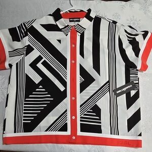Karl Lagerfeld Black and White Striped Men's Shirt